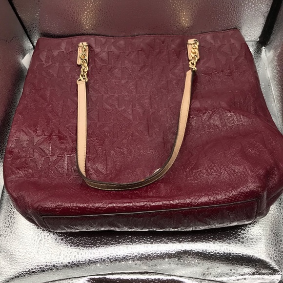 Michael Kors Maroon Embossed Logo Chain Tote Bag - Picture 5 of 5